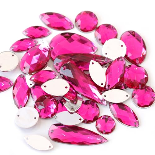 100 Stück Glitzersteine zum Annähen,Acrylsteine Strasssteine ​​zum Handnähen,Verschiedene Formen 4-30 mm Flache Strasssteine,für DIY Handwerk Kleidungsdekoration Nailart Zubehör,Rosenrot von Wambere