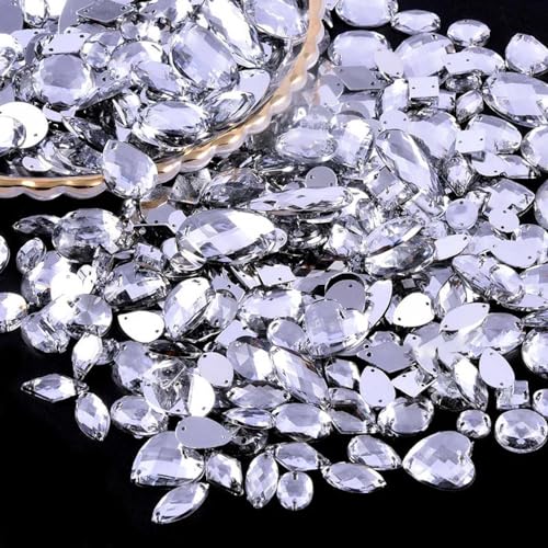 100 Stück Glitzersteine zum Annähen,Acrylsteine Strasssteine ​​zum Handnähen,Verschiedene Formen 4-30 mm Flache Strasssteine,für DIY Handwerk Kleidungsdekoration Nailart Zubehör,Weiß von Wambere