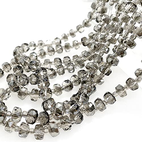 100 Stück Oblate Simulierter Kristall Perlen Facettierte Glasperle Kügelchen Kristall Glas Perlen Bunte Glasperlen für Handwerk Armband Schmuck Ringen Halsketten Geschenk,Grau 4x6mm von Wambere