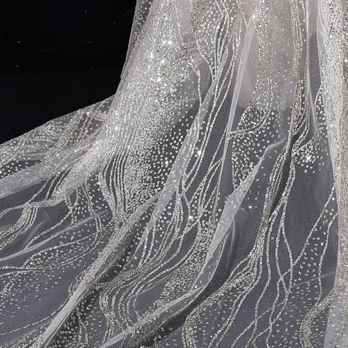 100cm x 160 cm Glitzer Pailletten Tüllstoff,Glitzernder Stoff Tüll Dekostoff Tulle Fabric Glitzertüllstoff für DIY Nähen Basteln Kleidung Geschenkverpackung Hochzeit Party Deko,Champagner von Wambere