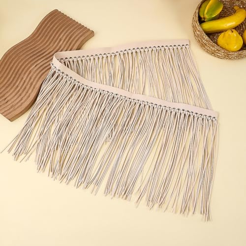 100cm x 30cm Fransenborte Fransenbordüre Wildleder-Quastenband Wildlederimitat Fransenverzierung Fransenband Dekoband Fransen Borten Bänder für DIY Basteln Kleidungsdekoration,Beige von Wambere