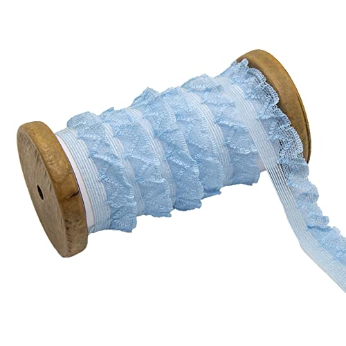 10Yard Vintage Elastizität Spitzenband,Plissierte Spitze,Geraffte Rüschen Chiffonband,Dekoband Zierband Spitzenstoff Spitzenborte für Nähen Handwerk Hochzeit Party Deko 2cm,Blau von Wambere