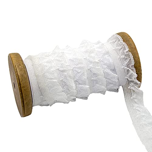 10Yard Vintage Elastizität Spitzenband,Plissierte Spitze,Geraffte Rüschen Chiffonband,Dekoband Zierband Spitzenstoff Spitzenborte für Nähen Handwerk Hochzeit Party Deko 2cm,Weiß von Wambere