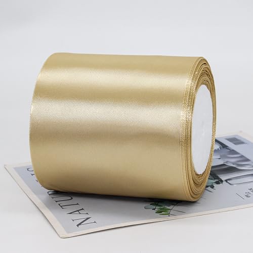 10cm x 22M Band Satinband Geschenkband Schleifenband Ribbon Satinbänder Stoffband Dekoband für DIY Basteln Geschenkverpackung Hochzeit Party Geburtstag Weihnachten Dekoration,Helles Champagnergold von Wambere