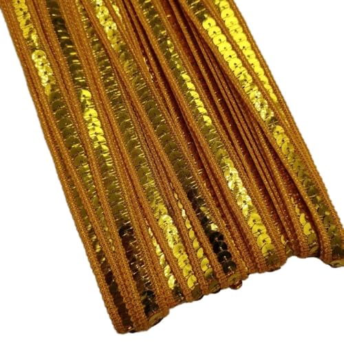 10m x 1,3cm Paillettenspitze Paillettenband Glänzende Geflochten Paillettenborte Paillettenbesetztes Paillettenborte Dekoband Zierband für Nähen DIY Handwerk Kleidungsdekoration,Dunkelgold von Wambere