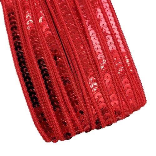 10m x 1,3cm Paillettenspitze Paillettenband Glänzende Geflochten Paillettenborte Paillettenbesetztes Paillettenborte Dekoband Zierband für Nähen DIY Handwerk Kleidungsdekoration,Rot von Wambere