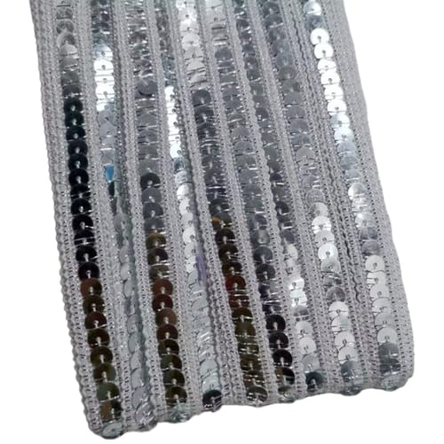 10m x 1,3cm Paillettenspitze Paillettenband Glänzende Geflochten Paillettenborte Paillettenbesetztes Paillettenborte Dekoband Zierband für Nähen DIY Handwerk Kleidungsdekoration,Silber von Wambere