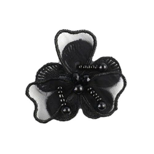 12 Stück Schwarz Organza Stickerei Spitze Blumen Applique Patches Sticker Aufnäher Applikation mit Perlen Spitzenpatches Stoffdekoration zum DIY Nähen Reparieren Basteln Kleidungsdekoration,F von Wambere