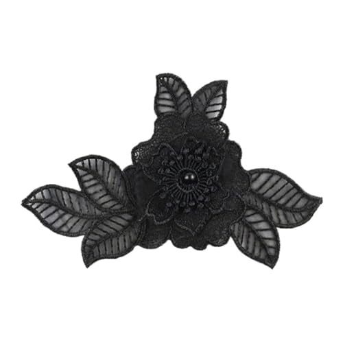 12 Stück Schwarz Organza Stickerei Spitze Blumen Applique Patches Sticker Aufnäher Applikation mit Perlen Spitzenpatches Stoffdekoration zum DIY Nähen Reparieren Basteln Kleidungsdekoration,L von Wambere