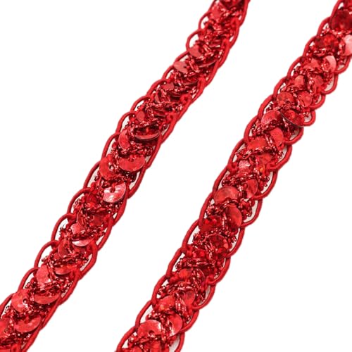 12 m 1cm Paillettenspitze Paillettenband Glänzende Geflochten Paillettenbesetztes Paillettenborte Dekoband Zierband für NäHen DIY Handwerk Basteln Taschenhut Kleidungsdekoration,Rot von Wambere