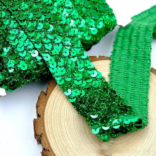 12 m 3,5cm Breite Paillettenband Nicht Elastische Paillettenspitze Glitzer Zierband Paillettenborte Paillettenbänder Paillettenbesatz für DIY Handwerk NäHen Kleidungsdekoration,Grün von Wambere