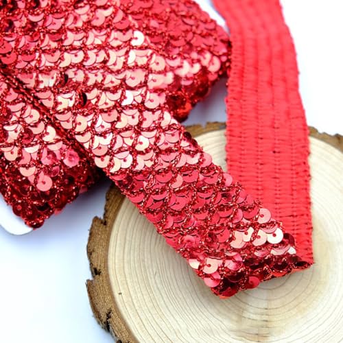 12 m 3,5cm Breite Paillettenband Nicht Elastische Paillettenspitze Glitzer Zierband Paillettenborte Paillettenbänder Paillettenbesatz für DIY Handwerk NäHen Kleidungsdekoration,Rot von Wambere