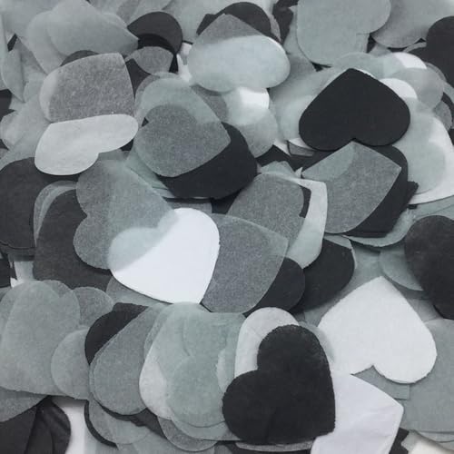 120g Bunt Papier Herz Konfetti Streudeko Herzförmige Konfetti Geburtstag Deko Papier Konfetti Tischdekoration Luftballons Korationen Hochzeit Party Babydusche Valentinstag,Schwarz Weiß Grau von Wambere