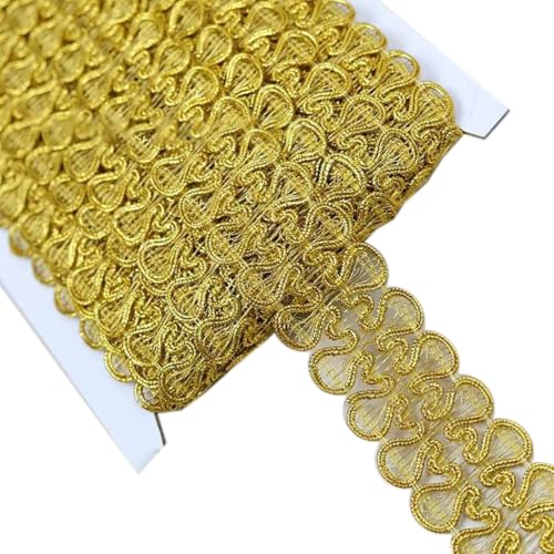 12m x 3.5cm Spitzenband Wellenförmiges Spitzenband aus Lurex Vintage Spitzenbesatz Gewebte Spitzenbordüre Spitzenborte Dekoband Zierband für DIY Nähen Basteln Kleidungsdekoration,Hellgold von Wambere