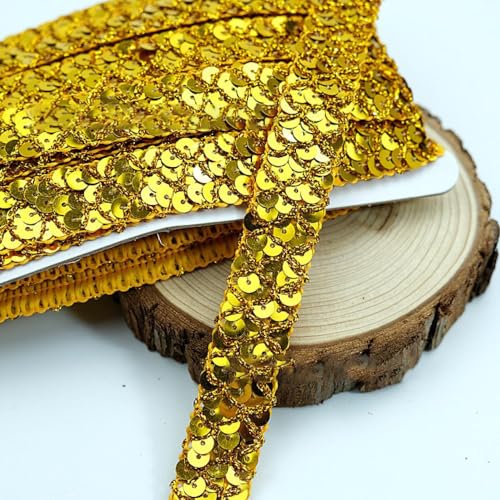 13 m 2cm Breite Paillettenband Nicht Elastische Paillettenspitze Glitzer Zierband Paillettenborte Pailletten Besatz Paillettenbänder für DIY NäHen Handwerk Kleidungsdekoration,Gold von Wambere