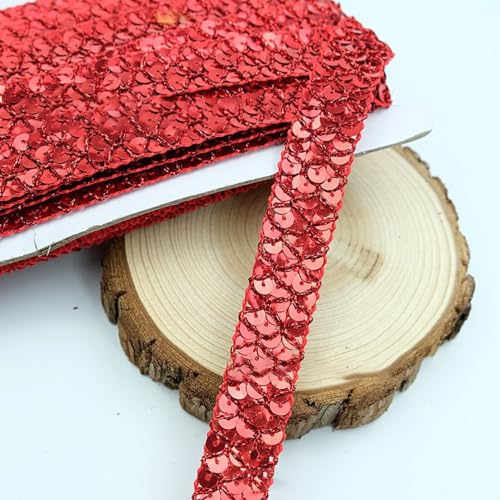 13 m 2cm Breite Paillettenband Nicht Elastische Paillettenspitze Glitzer Zierband Paillettenborte Pailletten Besatz Paillettenbänder für DIY NäHen Handwerk Kleidungsdekoration,Rot von Wambere