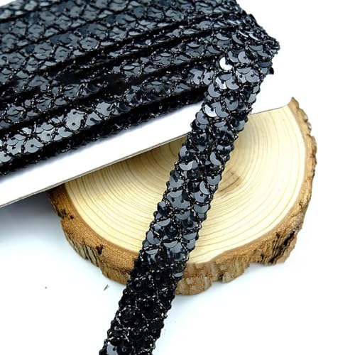 13 m 2cm Breite Paillettenband Nicht Elastische Paillettenspitze Glitzer Zierband Paillettenborte Pailletten Besatz Paillettenbänder für DIY NäHen Handwerk Kleidungsdekoration,Schwarz von Wambere