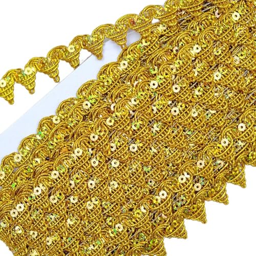 13 m Paillettenspitze Breite 2cm Paillettenband Paillettenbesatz Glänzende Geflochten Paillettenborte Paillettenbänder Zierband Dekoband für DIY NäHen Handwerk Bekleidungsdekoration,Gold von Wambere