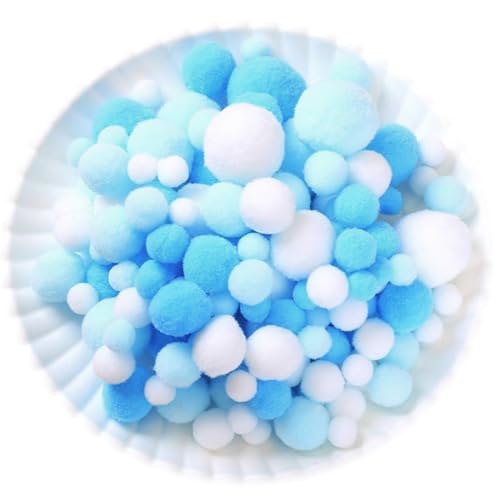 130 Stück Pompons,1-3cm Mini Pompons zum Basteln,Flauschigen Plüschbälle DIY Pompom Girlande Zubehör für Handwerk Herstellung Schmuck Weihnachten Girlande Kinderzimmer,Blau Blau Weiß von Wambere