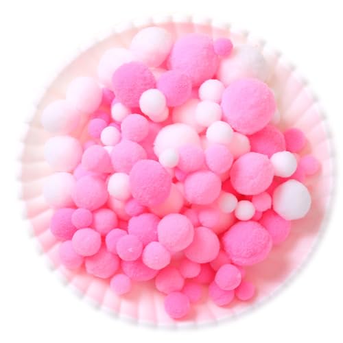 130 Stück Pompons,1-3cm Mini Pompons zum Basteln,Flauschigen Plüschbälle DIY Pompom Girlande Zubehör für Handwerk Herstellung Schmuck Weihnachten Girlande Kinderzimmer,Rosa Weiß von Wambere