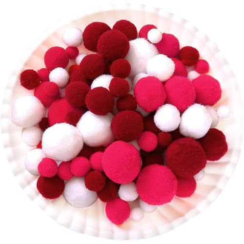 130 Stück Pompons,2cm Mini Pompons zum Basteln,Flauschigen Plüschbälle DIY Pompom Girlande Zubehör für Handwerk Herstellung Schmuck Weihnachten Girlande Kinderzimmer,Rot-Weiss von Wambere