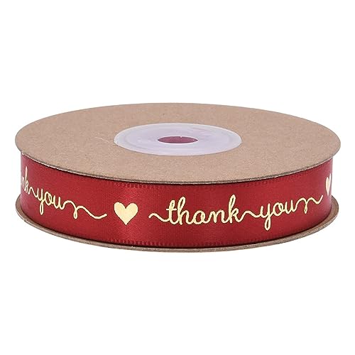 Wambere 15mm x 20 Yards Rotwein Geschenkband Schleifenband mit den Buchstaben Thank You,Satin Bänder Stoffband Dekoband für Hochzeit Deko Party Weihnachten Taufe Geburtstag Geschenkverpackung von Wambere