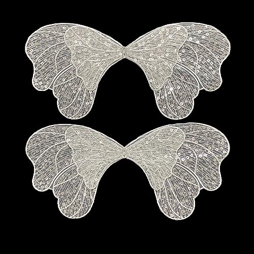 2 Stück Bestickte Schleife mit Perlen und Pailletten,Stickpatches Applikationen Patches zum Dekorieren Stickpatches Lace Appliques Nähen Sie Patches zum Reparieren und Dekorieren,13cm×28cm,Weiss von Wambere