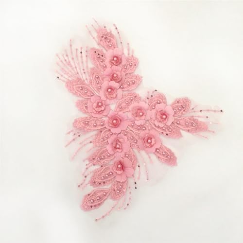 2 Stück Gestickter 3D Blumen Perle Spitzenkragen Blumen Bestickte Spitzenapplikation Stickerei Applikation Spitze Kragen Patches für DIY Nähen Handwerk Hochzeit Kleidungsdekoration,Rosa von Wambere