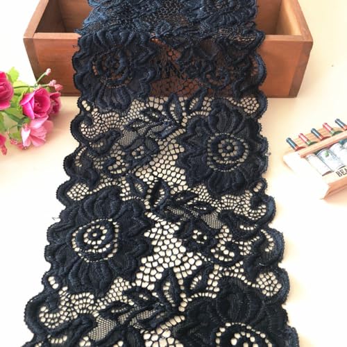 2 Yard 15cm Elastizität Spitzenband, Spitzenbordüre Deko Geschenkband Schleifenband Selbstklebend Dekoband Spitze Band Zierband Spitzenstoff für Nähen DIY Handwerk Hochzeit,Schwarz von Wambere