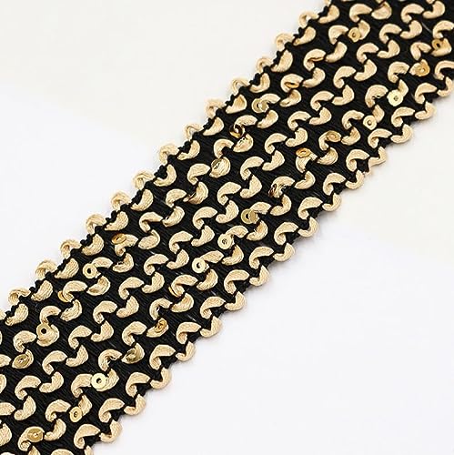 2 Yards 4.5cm Goldenes Schwarz Paillettenband Pailletten Trim Bling Stoff Stirnband Band Metallic Stretch Trim Handwerk Pailletten Dekorationen für Armband für Kleid Verschönern Spitzenband von Wambere