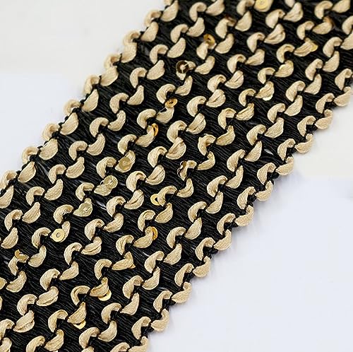 2 Yards 6.5cm Goldenes Schwarz Paillettenband Pailletten Trim Bling Stoff Stirnband Band Metallic Stretch Trim Handwerk Pailletten Dekorationen für Armband für Kleid Verschönern Spitzenband von Wambere