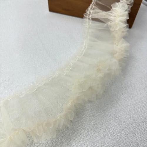 2 Yards x 10cm Rüschen Spitzenband Gekräuseltes Band Spitzenborte Spitzenbesatz Plisseespitze Spitzenbordüre Zierband Dekoband für DIY Nähen Handwerk Hochzeit Kleidungsdekoration,Beige von Wambere