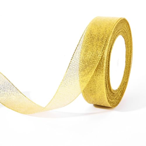 2.5 cm x 25 Yards Weihnachten Bänder Schleifenband Geschenkband Satinband Dekoband Bänder für DIY Basteln Geschenkverpackung Christbaumschmuck Weihnachtsschmuck Hochzeitsdekoration,Gold von Wambere