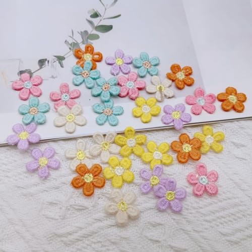 Wambere 20 Stück 2cm Blumen Aufnäher,Gestickter Blumenaufnäher,Aufnäher Blume Stickerei Applikation Patches Stickerei Flicken Aufnäher Patches für DIY Kunsthandwerk Kleidungsdekoration,Gemischt von Wambere