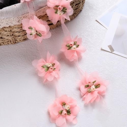 20 Stück 5,5cm Gerüschte Chiffon Blumen 3D Blumenband Spitzenband Stickerei Spitzenborte Zierband Dekoband Borten Bänder Für DIY Nähen Handwerk Haarschmuck Hochzeit Kleidungsdekoration,Rosa von Wambere