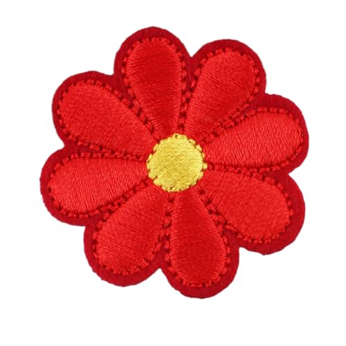 20 Stück Blumen Bestickte Patches Aufnäheraufkleber Gestickter Aufnäher zum Aufbügeln Aufbügelflicken Bügelflicken Bügelbild für DIY Basteln Jacken Jeans T-Shirt Kleidungsdekoration,Rot von Wambere