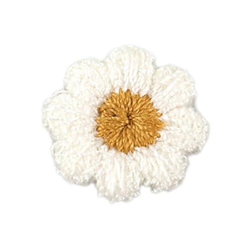 20 Stück Gänseblümchen Bestickter Stoffaufnäher Blumen Patches Gestrickte Blümchen Gestickte Applikationen zum Aufnähen für DIY Kunsthandwerk Basteln Haarschmuck Kleidungsdekoration,Weiß A von Wambere