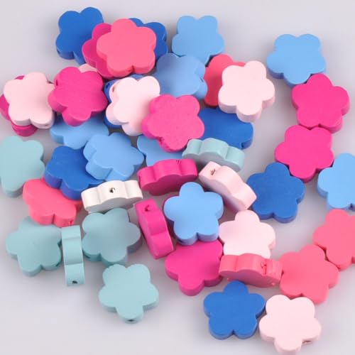 20 Stück Holzperlen,Blumen Holzperle mit Loch,Natur Holzperlen DIY Basteln Geschenkidee Kinder Zur Herstellung von Quasten, Halsketten Armbändern (Zufällige Farbe) von Wambere