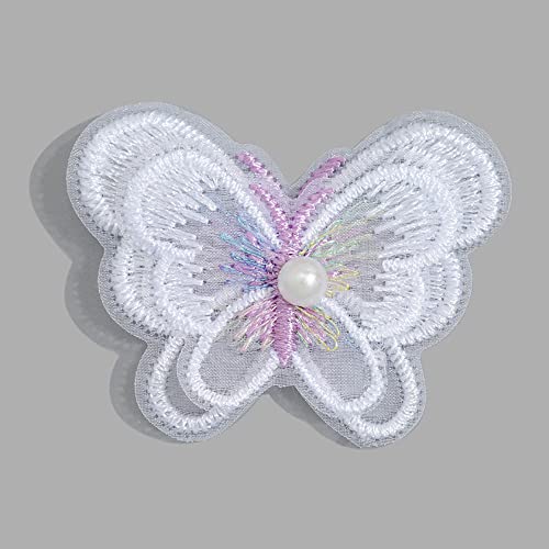 20 Stück Spitze Tüll Stickerei 3D-Perlen Schmetterling Applique Patches Sticker Aufnäher Applikation Flicken zum Aufnähen Gestickte Basteln und Dekorieren Kleidung Gardine Tischtuch Taschen,Weiss von Wambere