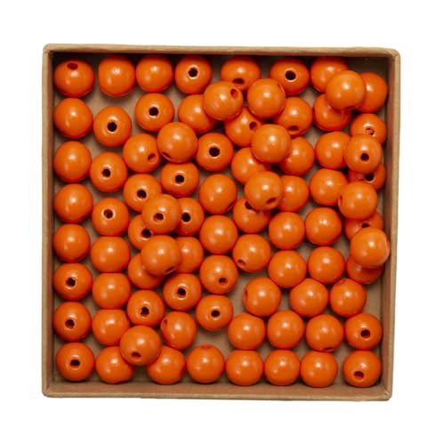 200 Stück 14mm Bunte Holzperlen mit Loch Holzperlen Perlen aus Lotusholz, Natürliche runde Holzperlen Unbehandelte Perlen Holz für Bastelarbeiten DIY Schmuck Armband Halskette,Tiefes Orangerot von Wambere