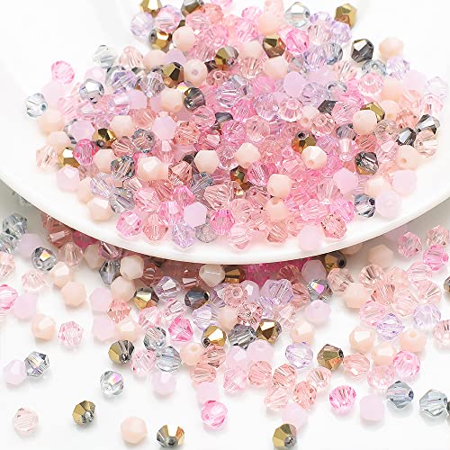 200 Stück 4mm Kristall Glas Perlen Facettierte Glasperle Kügelchen Bunte Glasperlen Kunstperlen Mehrfarbig Sortierte Perlen Gemischt Bastelperlen für Handwerk Armband Halsketten Schmuck,Rosa von Wambere