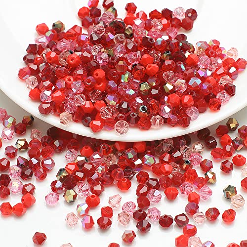 200 Stück 4mm Kristall Glas Perlen Facettierte Glasperle Kügelchen Bunte Glasperlen Kunstperlen Mehrfarbig Sortierte Perlen Gemischt Bastelperlen für Handwerk Armband Halsketten Schmuck,Rot von Wambere