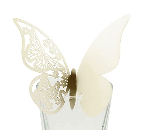 25 Stück Schmetterling Trichterwinde Tischkarten Namenskarten Glasanhänger Wandsticker für Tischdeko Hochzeit Party Haus Deco,Schmetterling Tischkarten Laser Platzkarten Namenskarten,Creme von Wambere