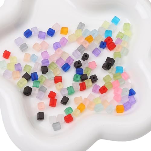 250 Stück 5x5mm Glasperlen,Quadrat Glassteine,Mini Glas Perlen zum Auffädeln,Lose Perlen mit Loch,Farbige Gefrostet Perlen,Schmuck Basteln,für Schmuckherstellung DIY Armbänder,Gemischte Farben von Wambere