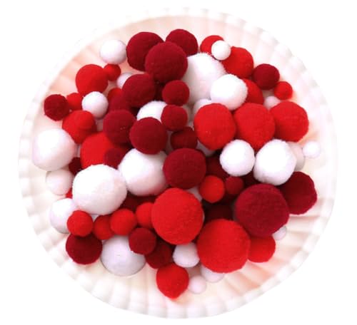 260 Stück Pompons,2cm Mini Pompons zum Basteln,Flauschigen Plüschbälle DIY Pompom Girlande Zubehör für Handwerk Herstellung Schmuck Weihnachten Girlande Kinderzimmer,Rot-Weiss von Wambere