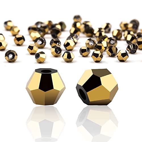 280 Stück 6mm Kristall Glas Perlen Facettierte Glasperle Kügelchen Bunte Glasperlen Runde Kunstperlen Mehrfarbig Sortierte Perlen Gemischt Bastelperlen für Handwerk Armband Schmuck,Dunkles Gold von Wambere