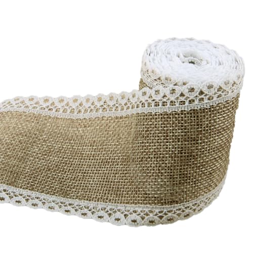 3 Rolle Juteband mit Spitze Spitzenband,10cmx2m Juteband Vintage Spitzenband Weiß Spitzenband Natürliche Sackleinen Hessische Jute Band Rolle für DIY Handwerk Geschenkverpackung Weihnachten Deko von Wambere