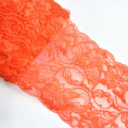 3 Yards 15cm Elastizität Spitzenborte Spitzenband Spitzenbordüre Spitzen Borten Bänder Zierband Dekoband für DIY Handwerk Nähen Kleidung Unterwäsche Dessous Hochzeitskleiddekoration,Orange von Wambere