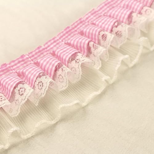 3 Yards 8cm Breite Rüschenspitze Karierte Plisseespitze Spitzenborte Spitzenband Spitzenbesatz Spitzenbänder Spitzenbordüren Dekoband Zierband für DIY Handwerk Kleidungsdekoration,Rosa A von Wambere