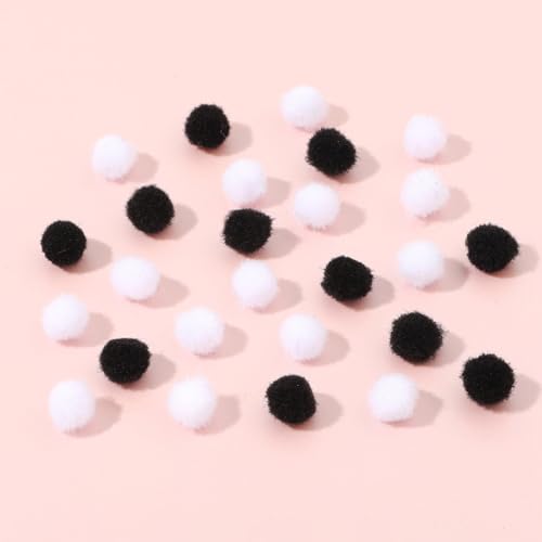 300 Stück Pompons,10mm Mini Pompons zum Basteln,Flauschigen Plüschbälle DIY Pompom Girlande Zubehör für Ostern Weihnachten Handwerk Herstellung Schmuck Kinderzimmer,Weiß+Schwarz von Wambere